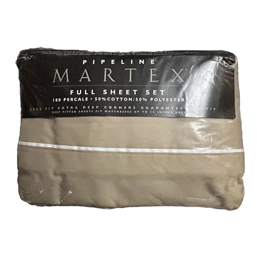 Vintage Martex Pipeline Full Flat Sheet  180 Percale Cotton Blend Khaki Tan